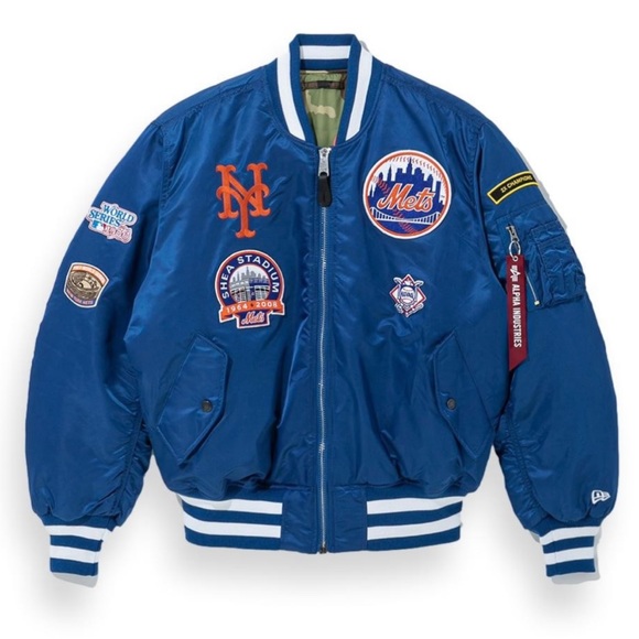 NEW ERA ALPHA INDUSTRIES NEW ERA MA-1 BOMBER JACKET NEW YORK METS CAMO BLUE - Picture 1 of 5